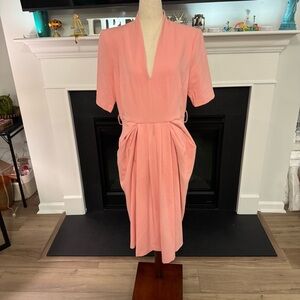 🌸 Donna Karan New York Blush Pink Drape Front Midi Dress – Size 12 (NWT)